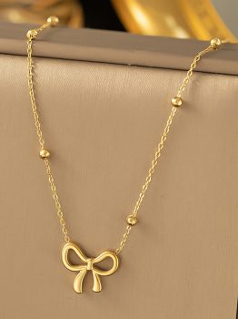 Gold Bowknot Pendant Plated Choker Necklace