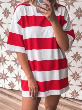Racing Red Striped Color Block Oversize Tunic Tee