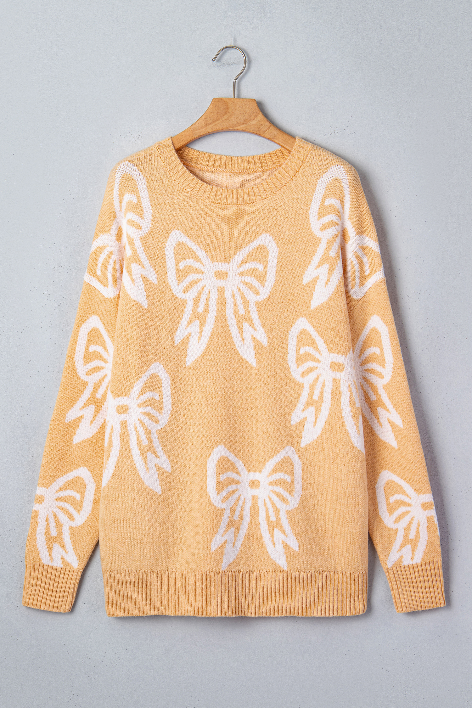 Golden Fleece Bow Pattern Drop Shoulder Loose Sweater - Image 5