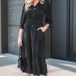 Black Flounced Bracelet Sleeve V Neck Tiered Maxi Dress