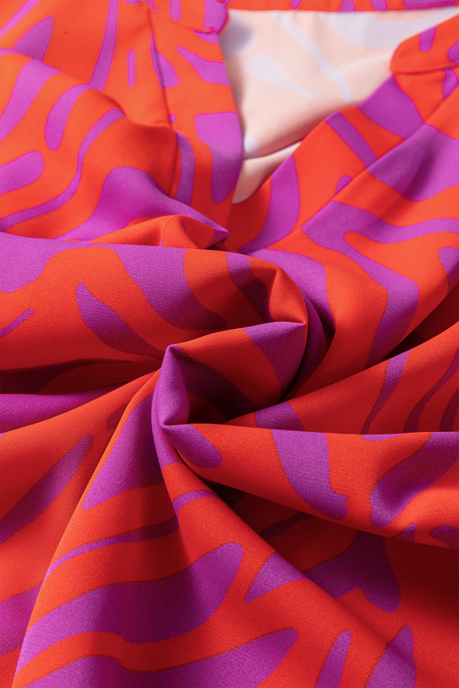 Multicolour Abstract Print V Neck Cuffed Short Sleeve Shift Slit Blouse - Image 6