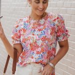 Multicolor Mix Floral Pattern Bubble Sleeve Blouse