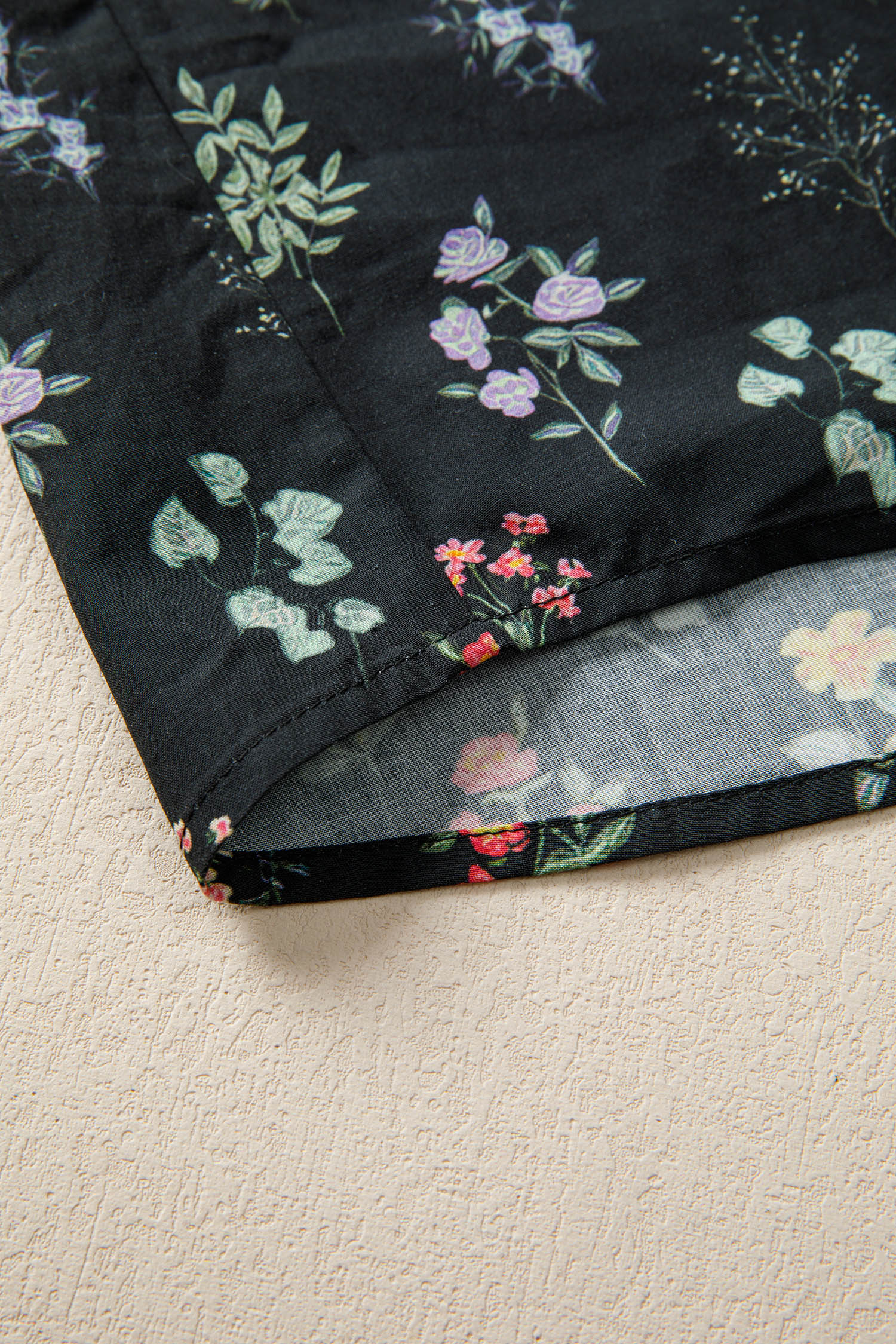 Black Contrast Frilled Trim Short Sleeve Floral Shirt - Image 8