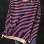 Red Stripe Oversized Contrast Trim Pullover Sweatshirt