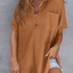 Chestnut Breathable Waffle Round Hem Chest Pocket Polo Tee