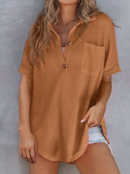 Chestnut Breathable Waffle Round Hem Chest Pocket Polo Tee