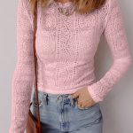 Light Pink Semi Sheer Lace Long Sleeve Cropped Top