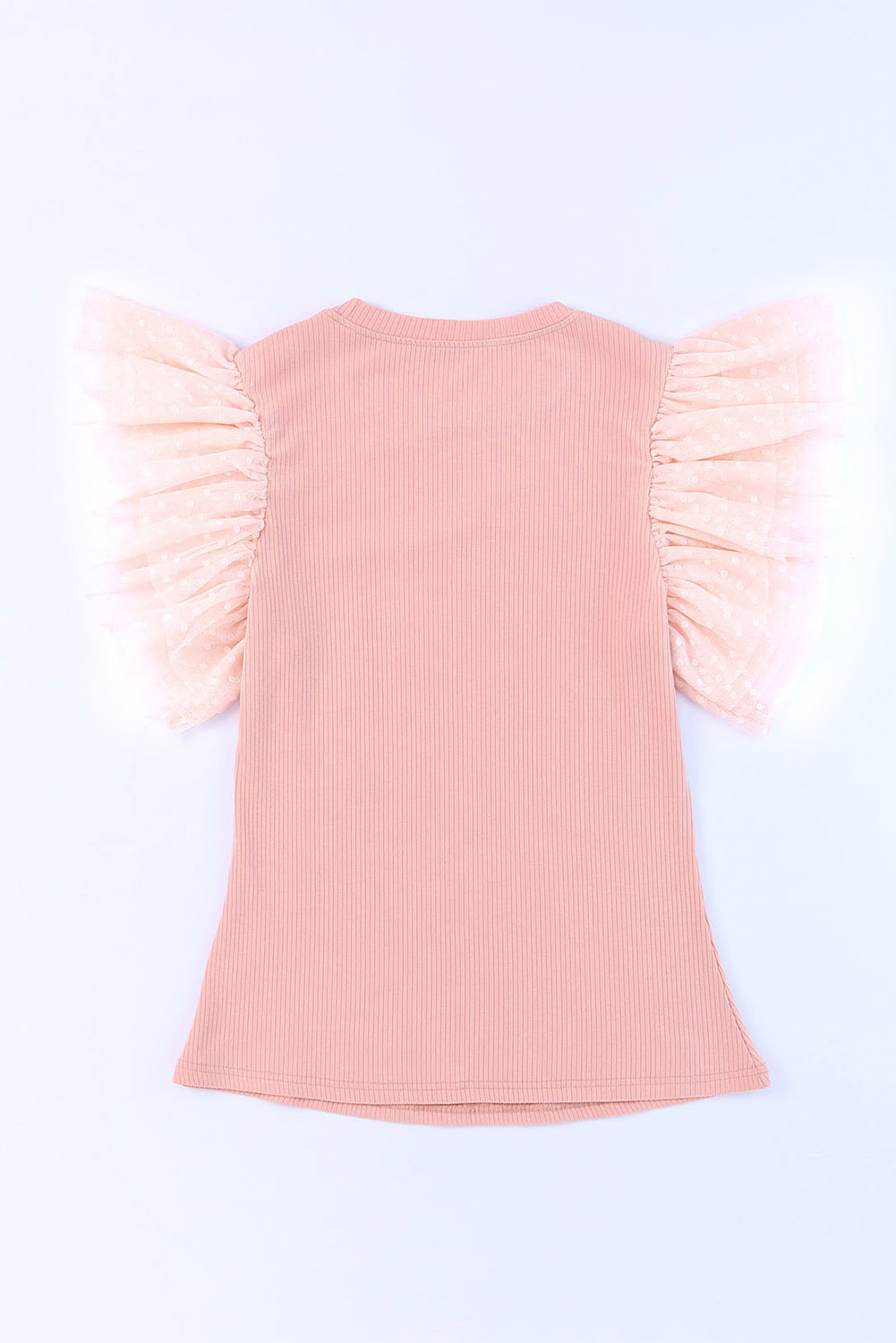 Pink Dotty Mesh Ruffle Sleeve Ribbed Knit Top - Image 7