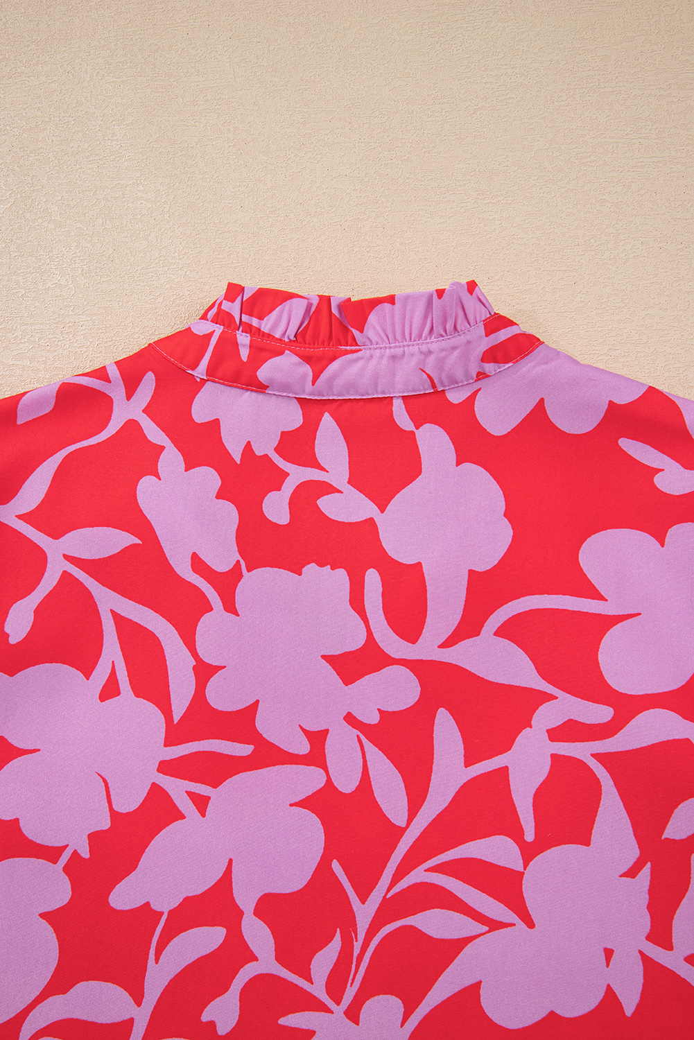 Red Floral Three Quarter Sleeves Ruffle Hem Mini Dress - Image 5