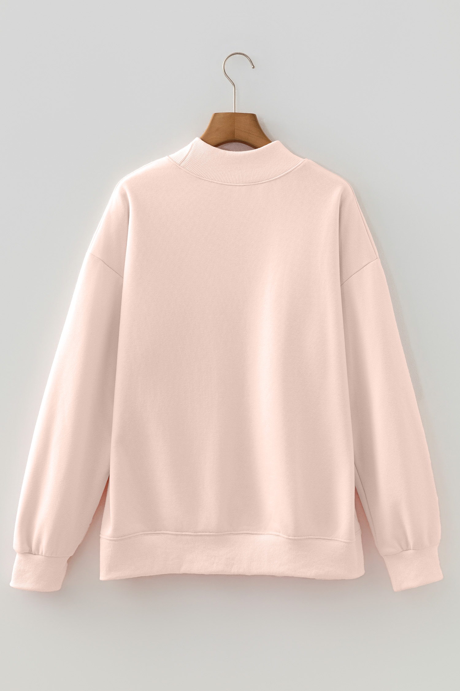 Light Pink Oversize Blessed Embroidered Mock Neck Sweatshirt - Image 5