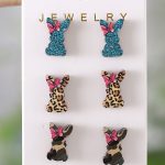 Khaki Easter Bunny 3 Pairs Different Earrings