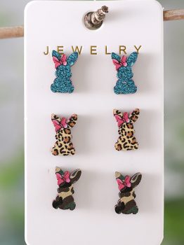 Khaki Easter Bunny 3 Pairs Different Earrings