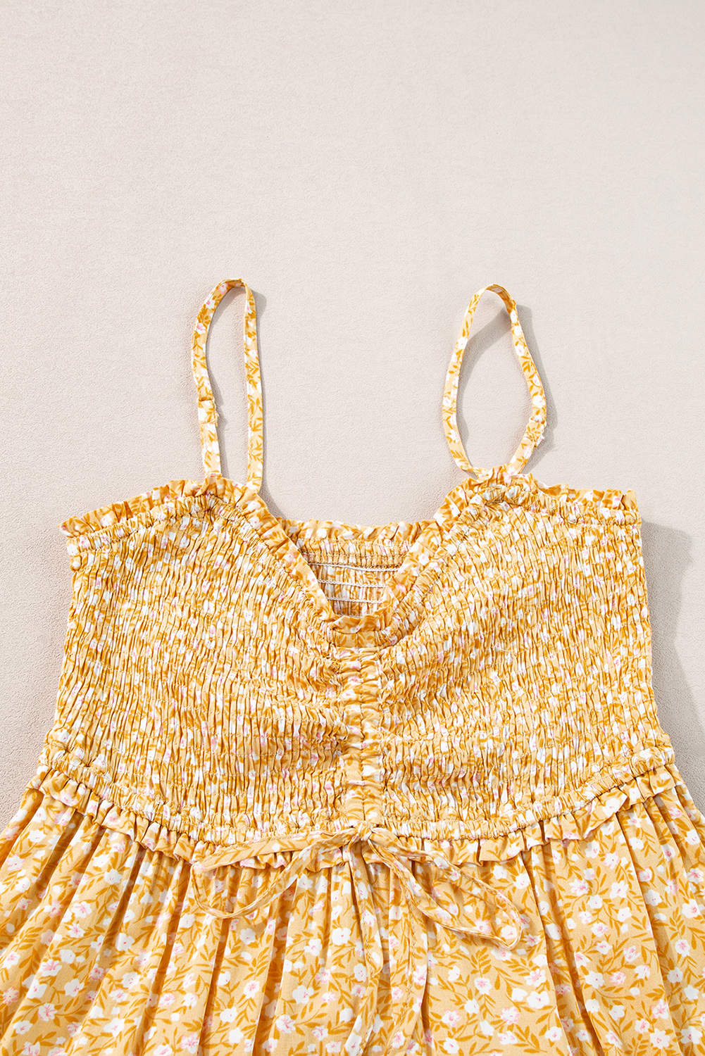 Yellow Frilly Smocked High Waist Floral Maxi Dress - Image 5