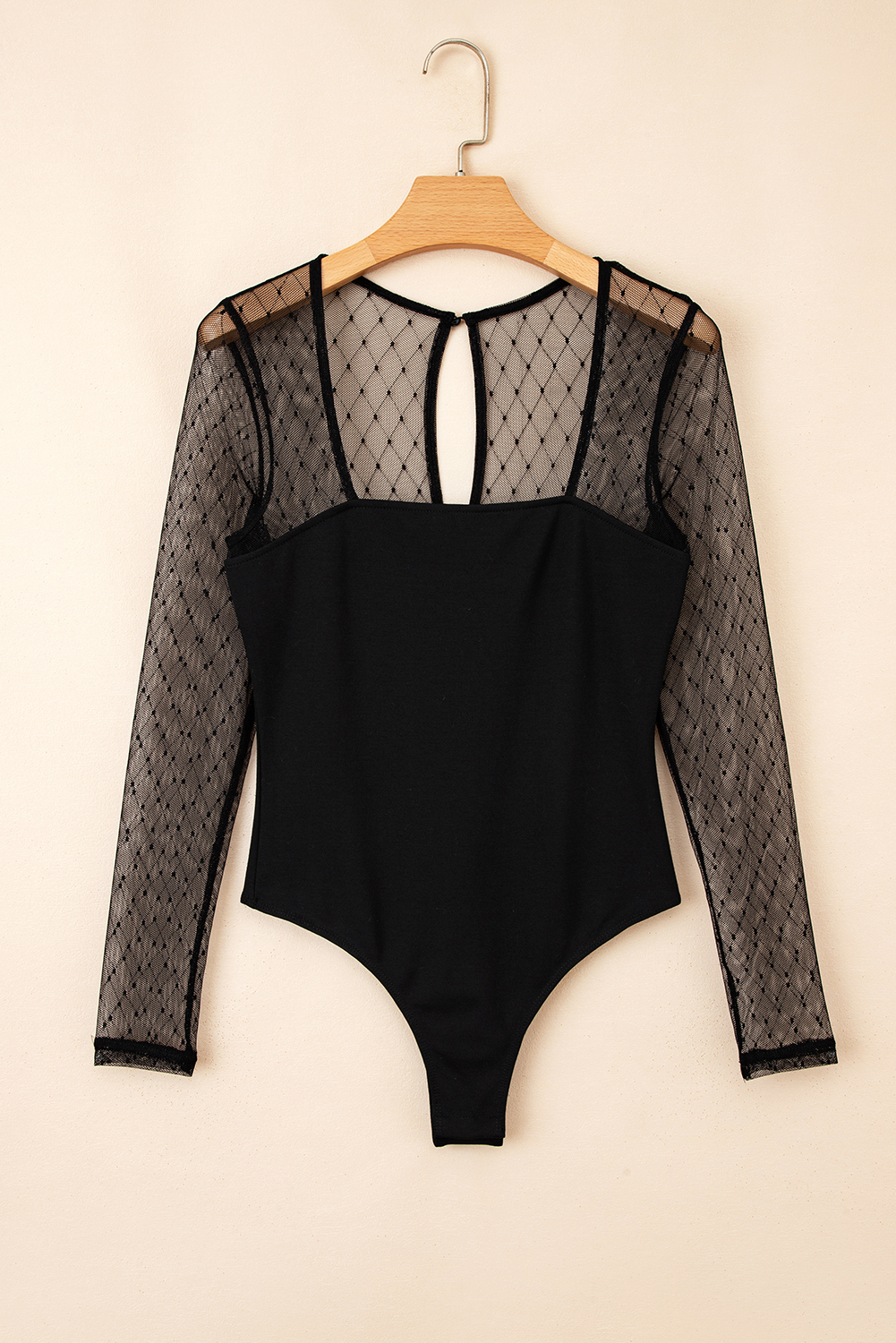 Black Polka Dot Mesh Long Sleeve Square Neck Bodysuit - Image 7