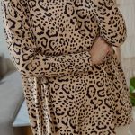 Khaki Leopard Print Long Batwing Sleeve Loose Top