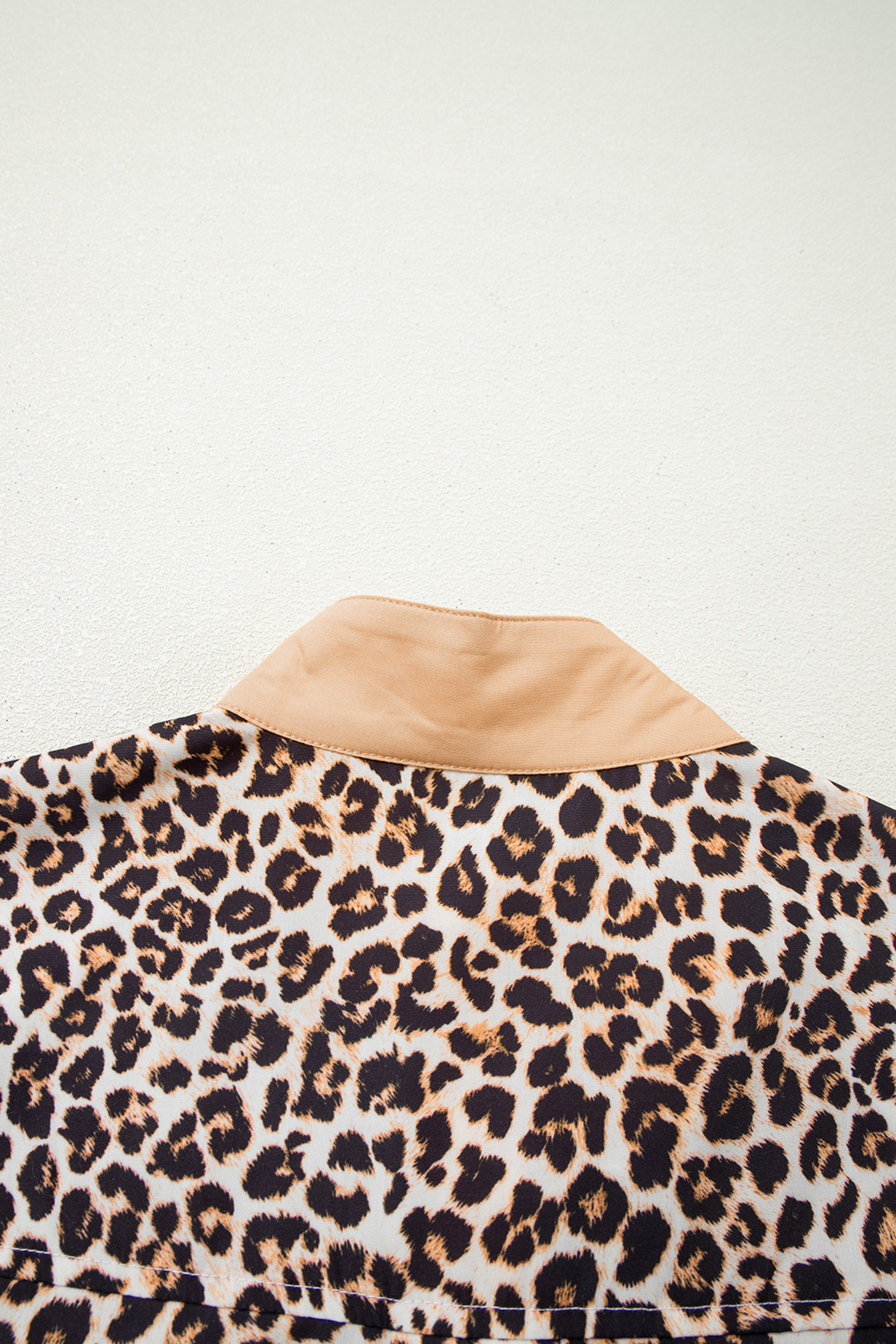 Khaki Button Striped Collar Leopard Print Long Sleeve Flared Dress - Image 8