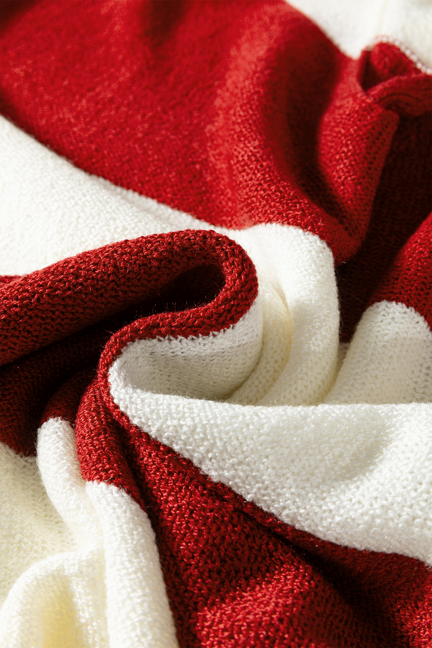 Red Stripe Loose Color Block Drop Shoulder Bubble Sleeve Sweater - Image 6