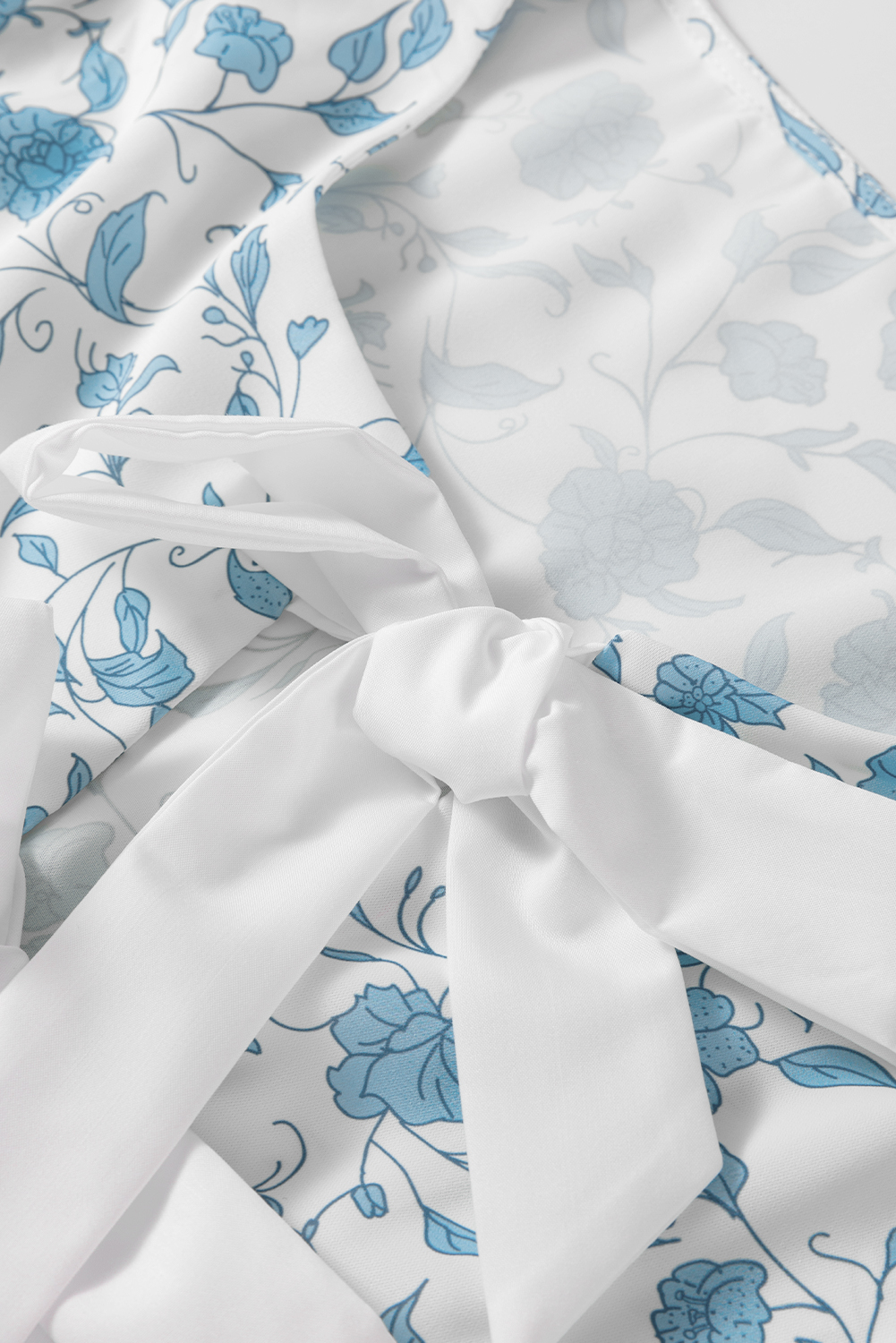 Sky Blue Floral Contrast Bow Puff Sleeve Mini Dress - Image 8