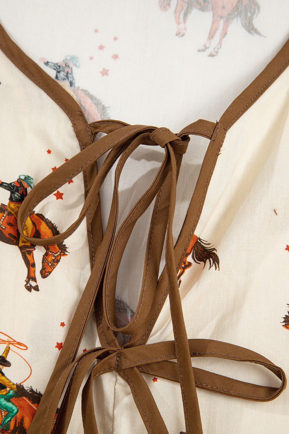 Apricot Cowboy Print Puff Sleeve Bowknot Peplum Blouse - Image 6