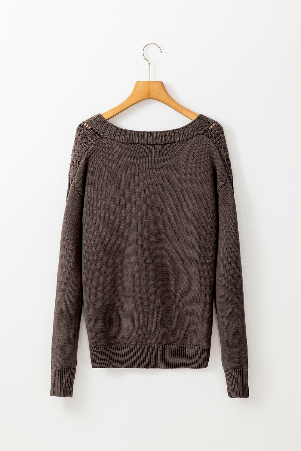 Dark Khaki Open Knit Drop Shoulder Sweater Cardigan - Image 4