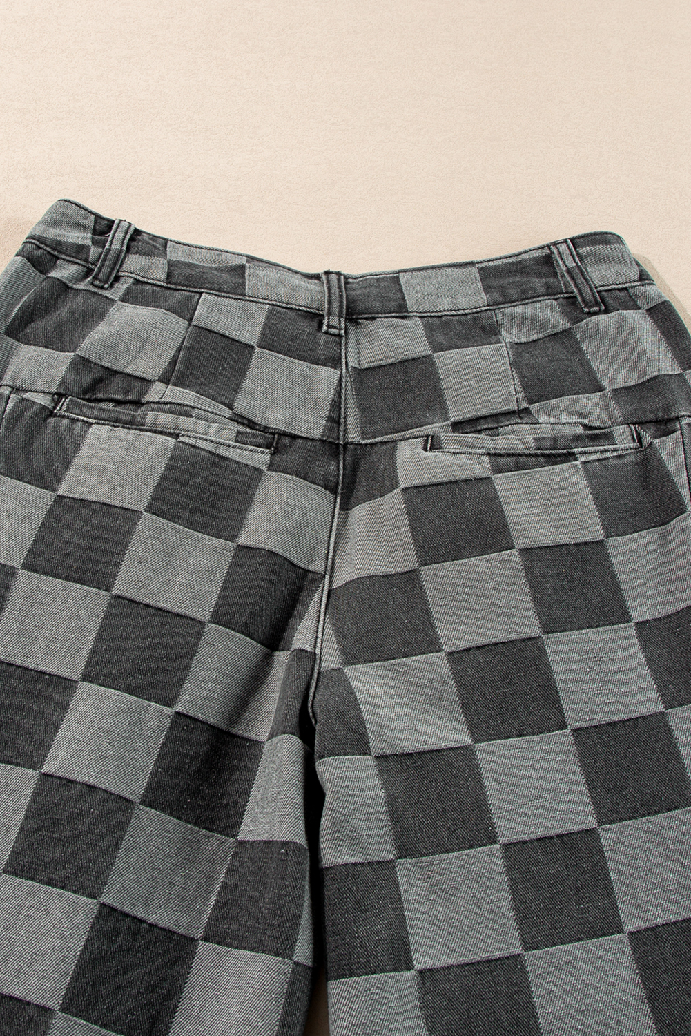 Dark Grey Checkered Denim Wide Leg Jeans - Image 8