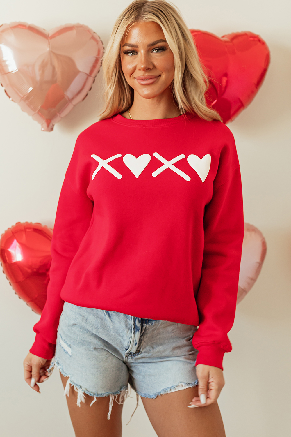 Red Puff XOXO Print Valentines Heart Sweatshirt - Image 2