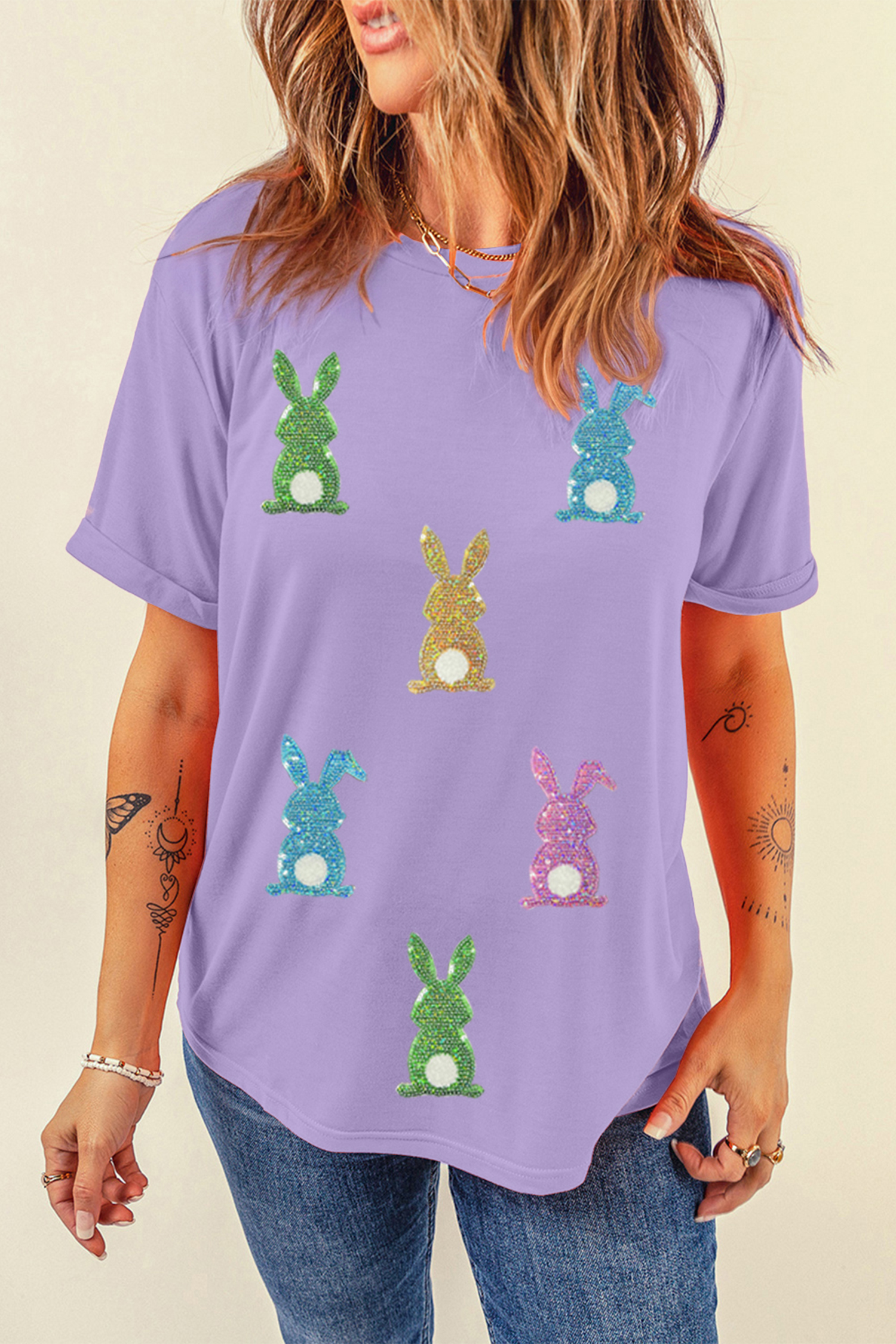 Wisteria Sequin Easter Bunny Patched Tee - Image 6