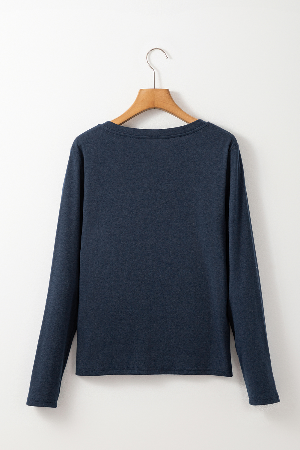Dirty blue Notch V Neck Pocket Patched Long Sleeve T Shirt - Image 8
