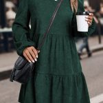 Mist Green Lantern Sleeve Tiered Mini Dress
