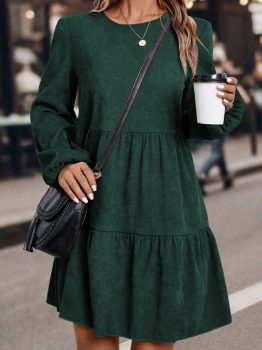 Mist Green Lantern Sleeve Tiered Mini Dress