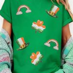 Bright Green St Patricks Day Elements Sequin Graphic Tee
