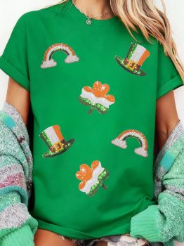 Bright Green St Patricks Day Elements Sequin Graphic Tee