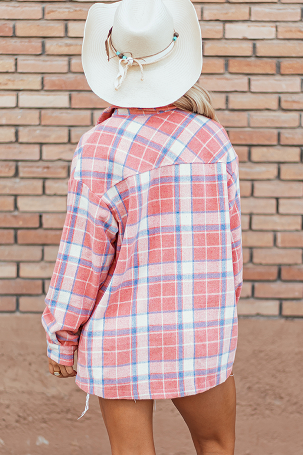 Pink Plaid Flap Pocket Button Up Shacket - Image 2