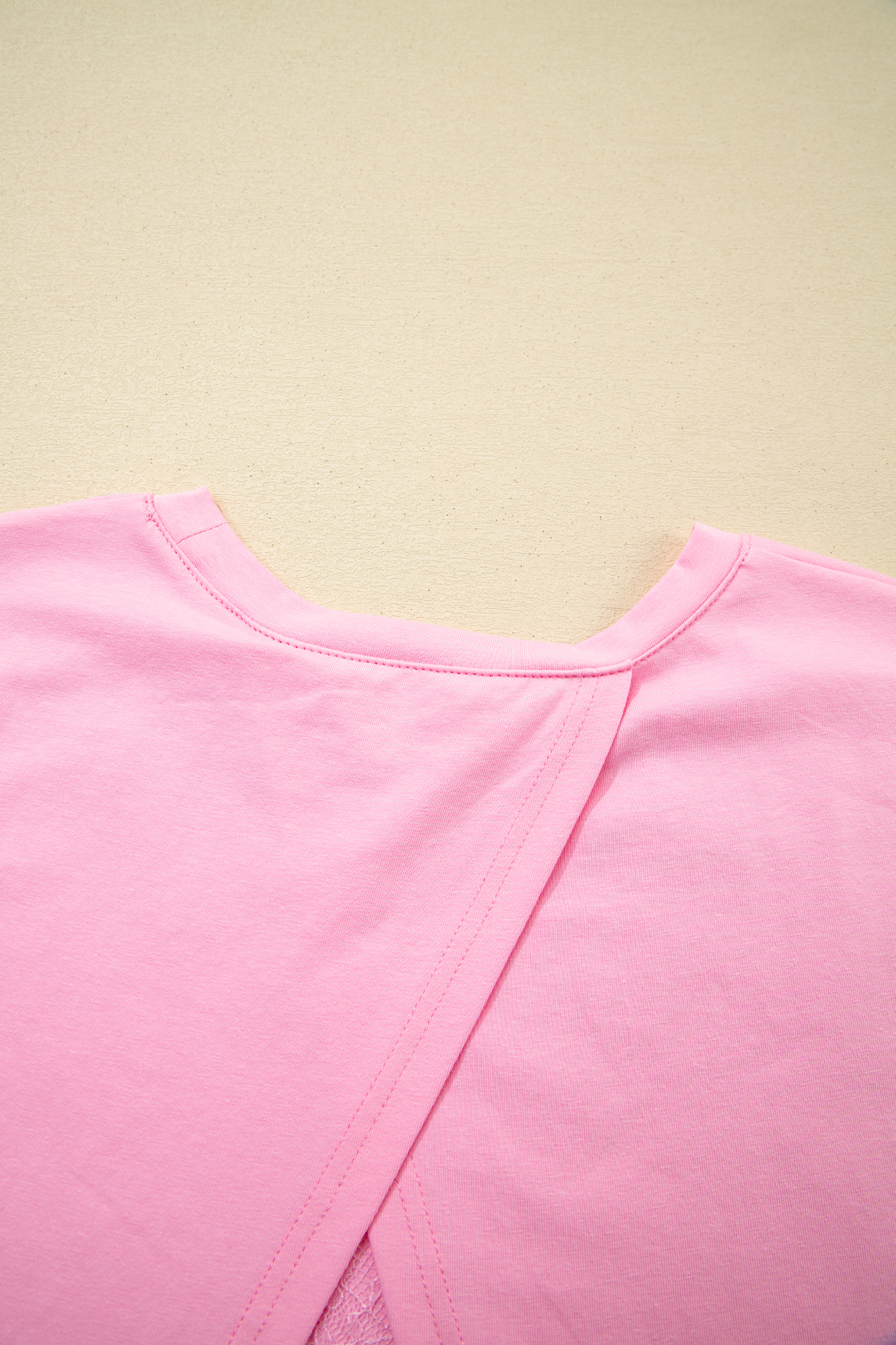 Pink Eyelash Floral Lace Patchwork Half Sleeve Oversize Tee - Image 8