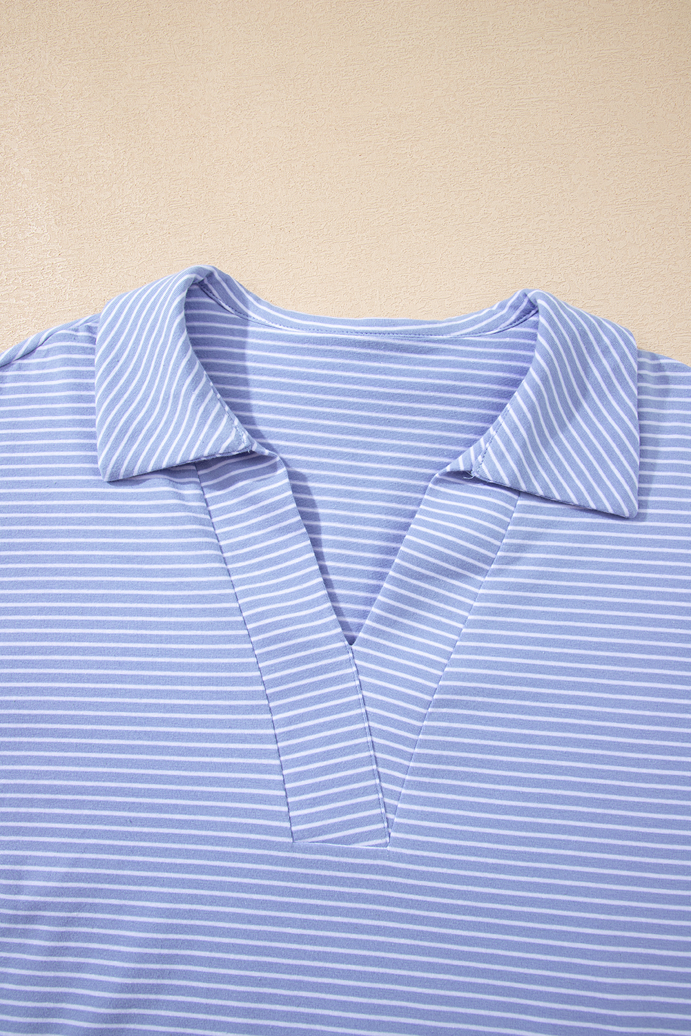 Sky Blue Stripe Dolman Sleeve Polo Shirt and Drawstring Shorts Set - Image 4