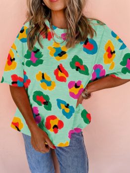 Green Leopard Drop Shoulder Oversize Tee