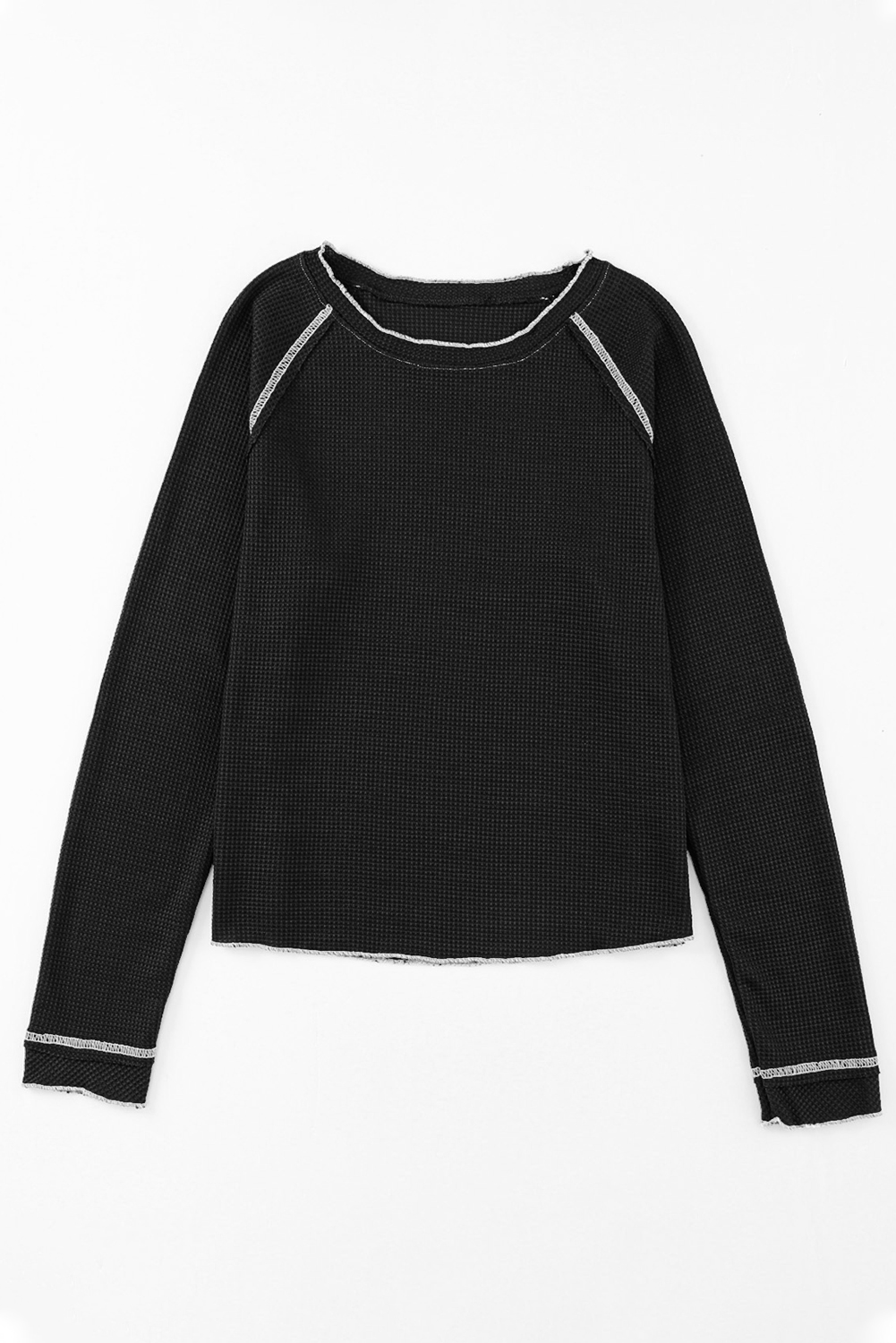 Black Textured Round Neck Long Sleeve Top - Image 7