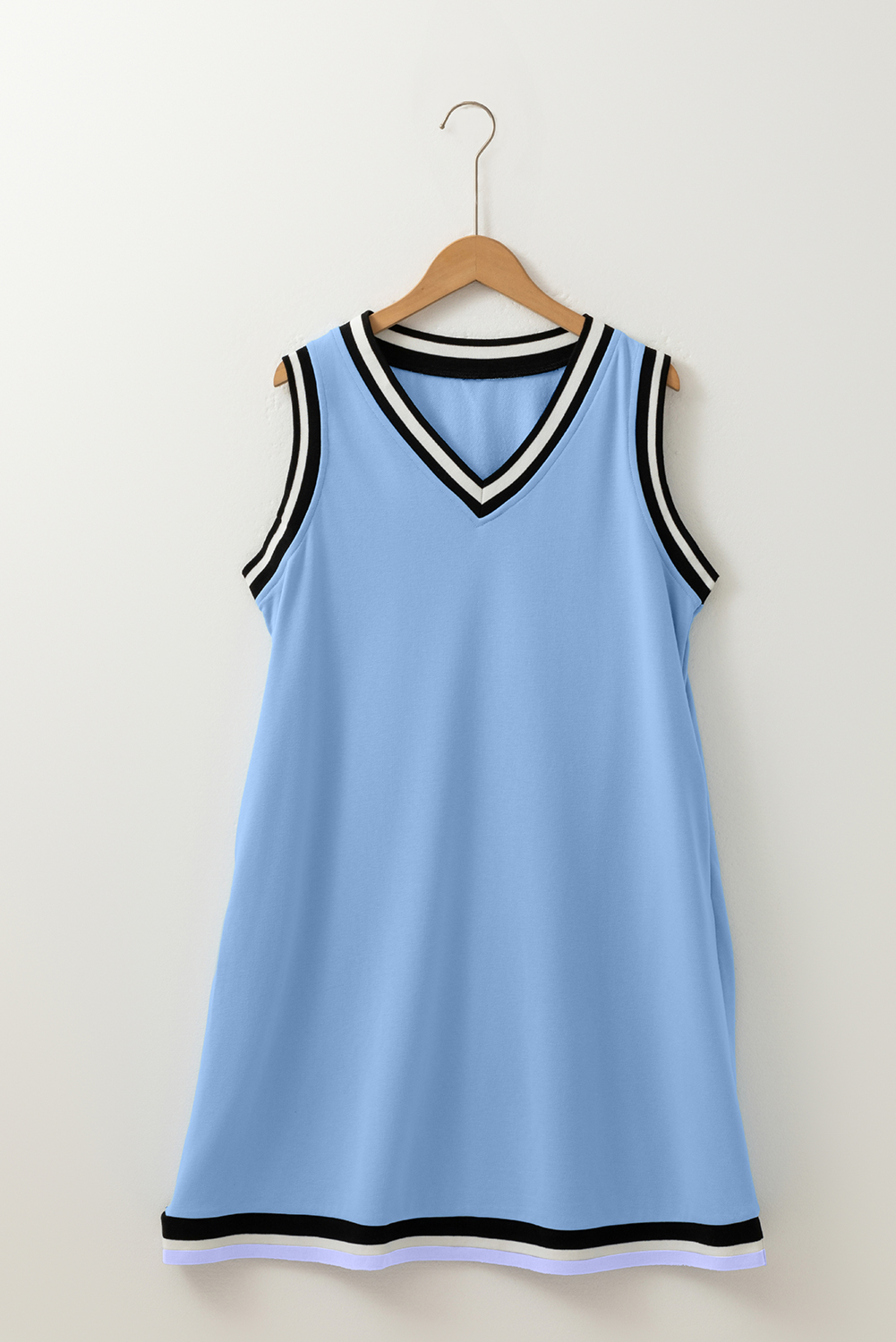 Myosotis Color Contrast Trim V Neck Shift Sleeveless Mini Dress - Image 5