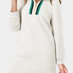 White Jacquard Textured Quarter Zipper Shift Mini Dress