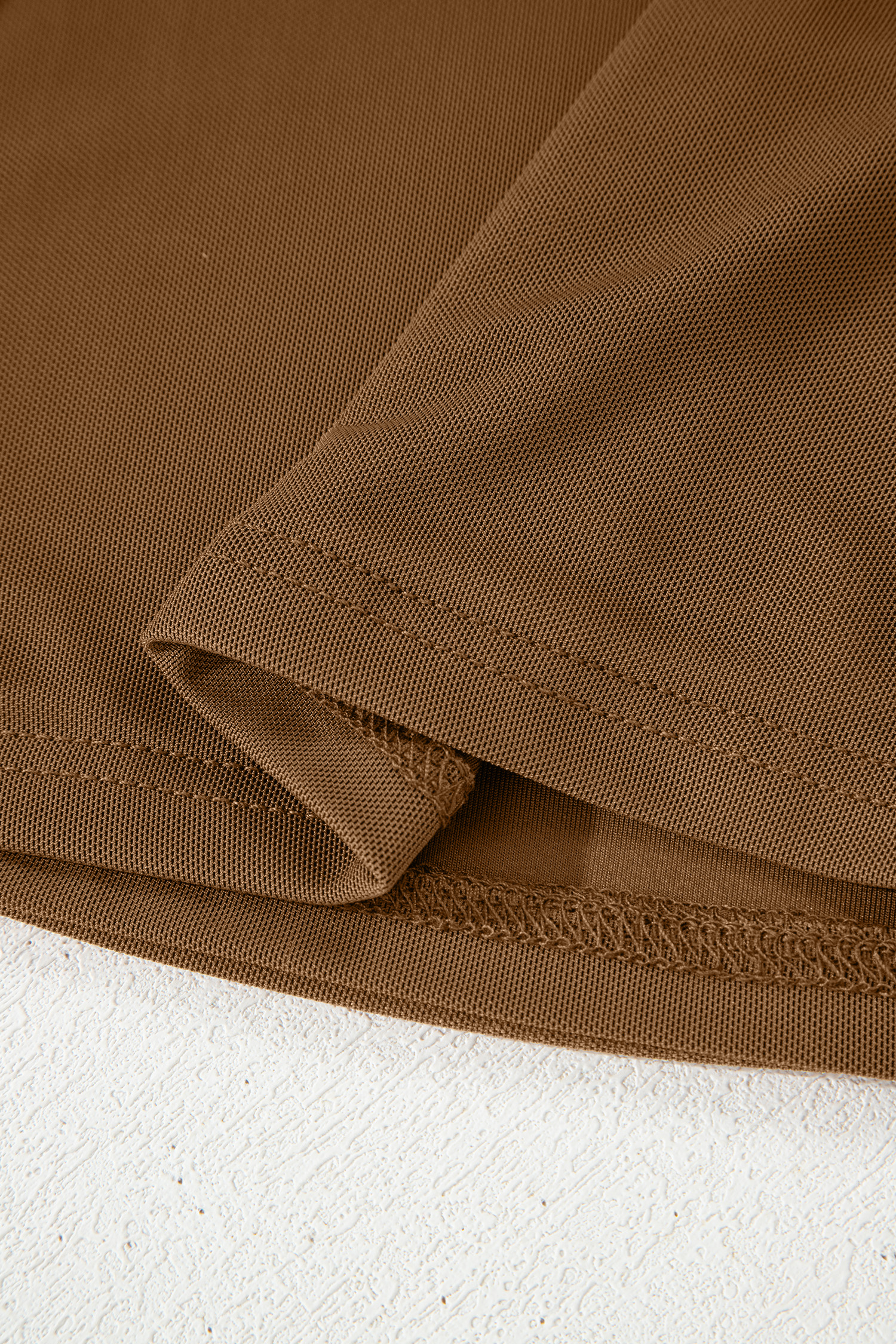 Coffee Sheer Mesh Patchwork High Neck Long Sleeve Top - Image 6