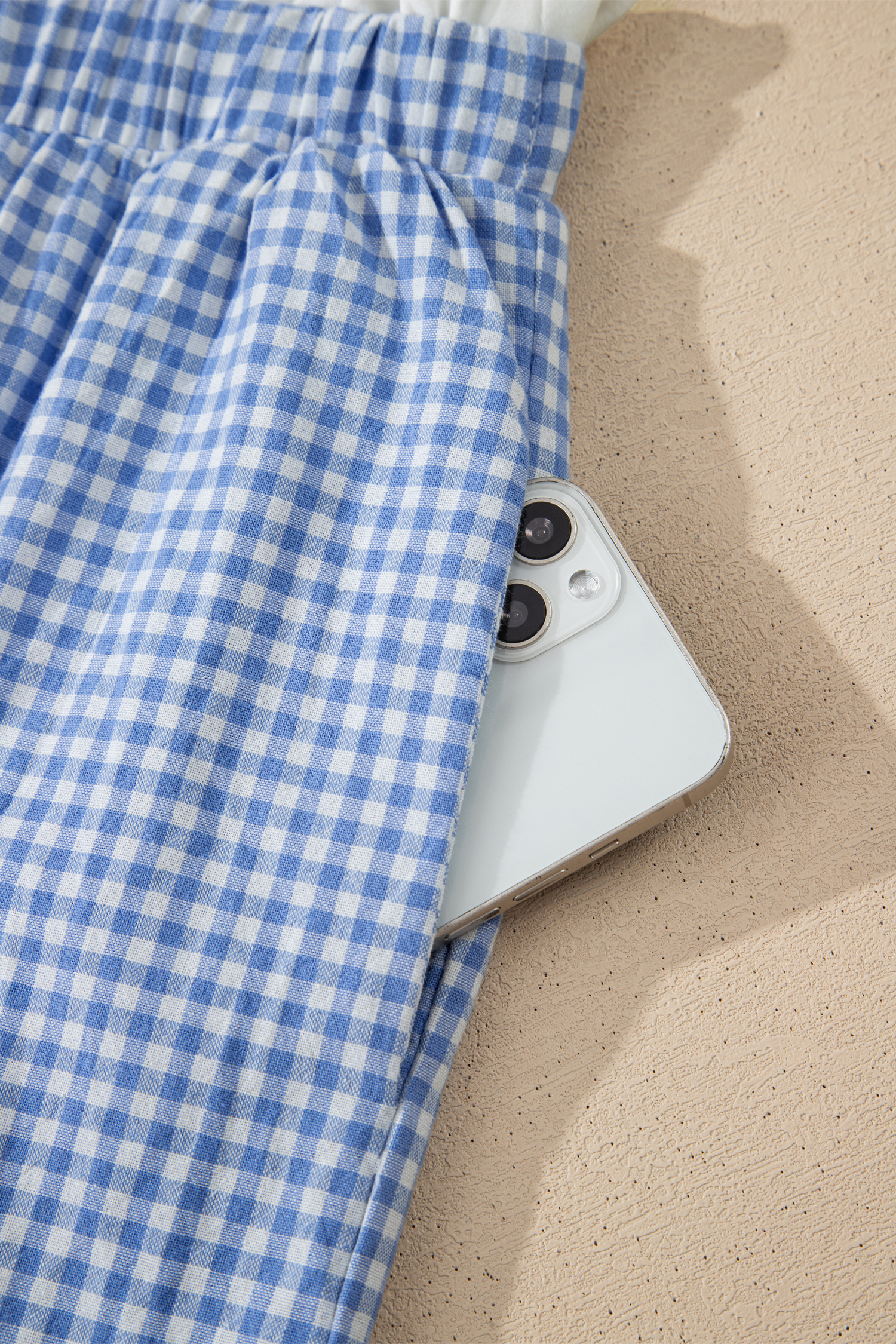 Sky Blue Contrast Trim Plaid Print Plus Size Shorts - Image 7