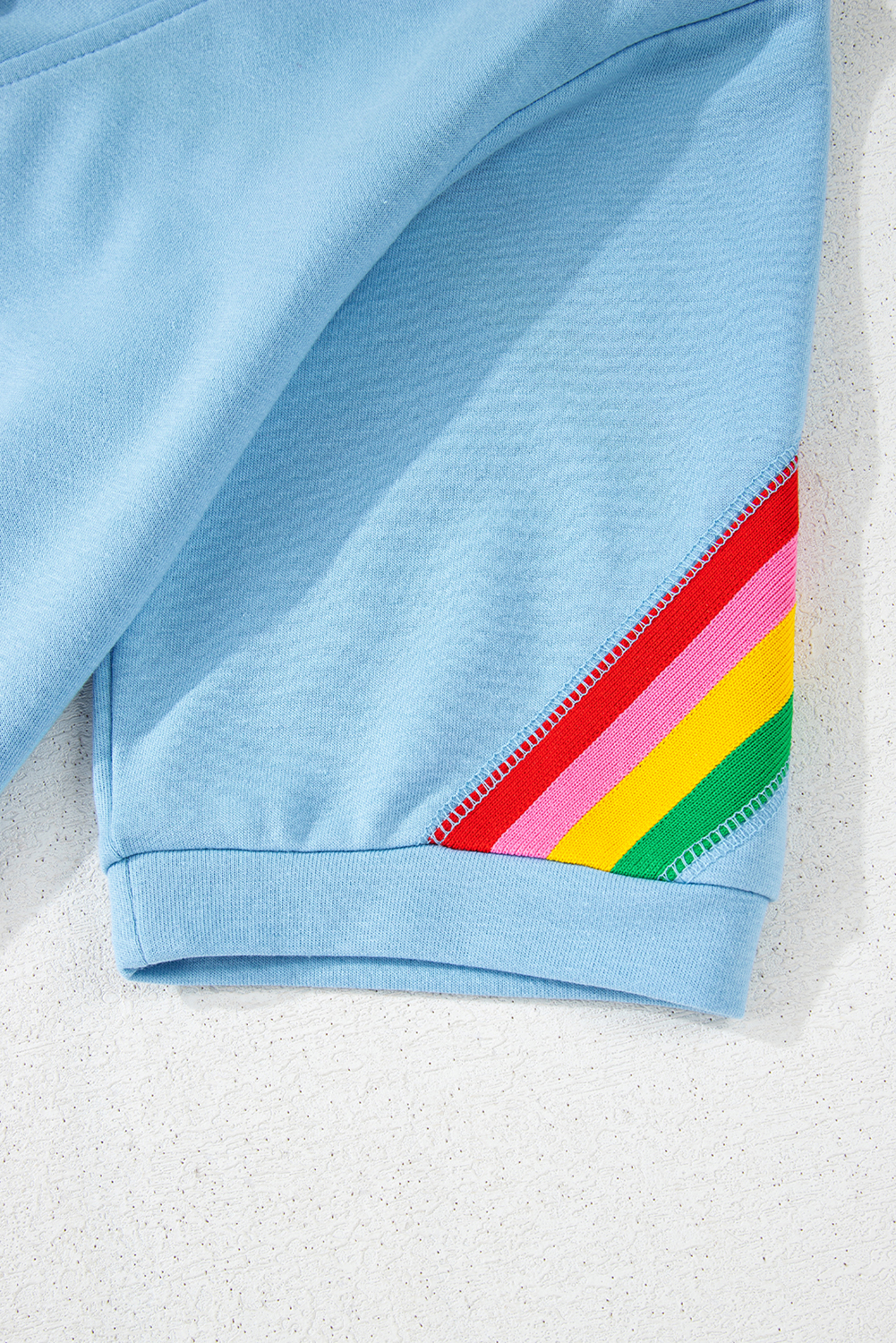 Sky Blue Rainbow Colorblock Collared Short Sleeve Top 2 Piece Shorts Set - Image 8