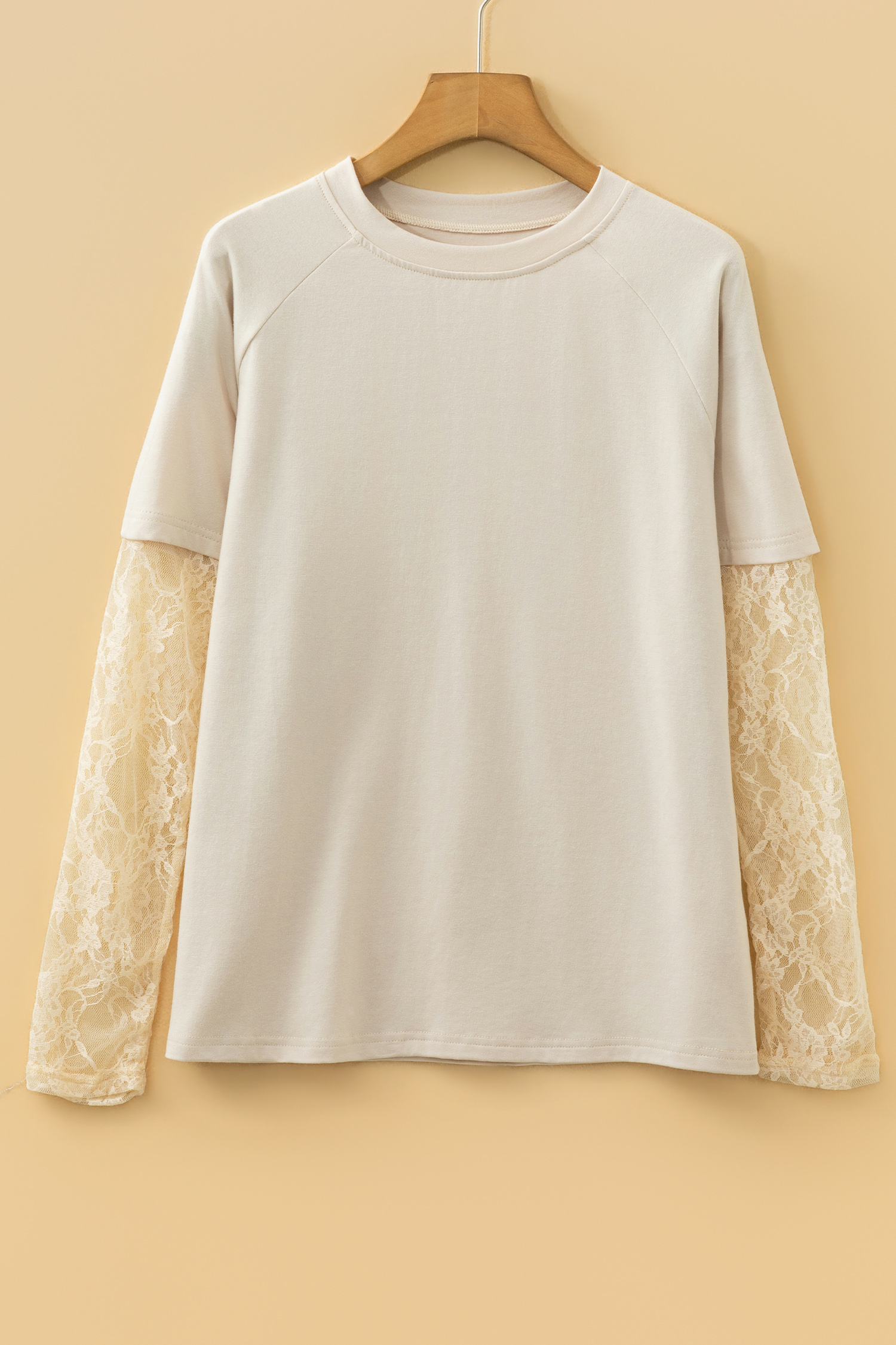 Jet Stream Solid Color Lace Patchwork Long Sleeve T Shirt - Image 4