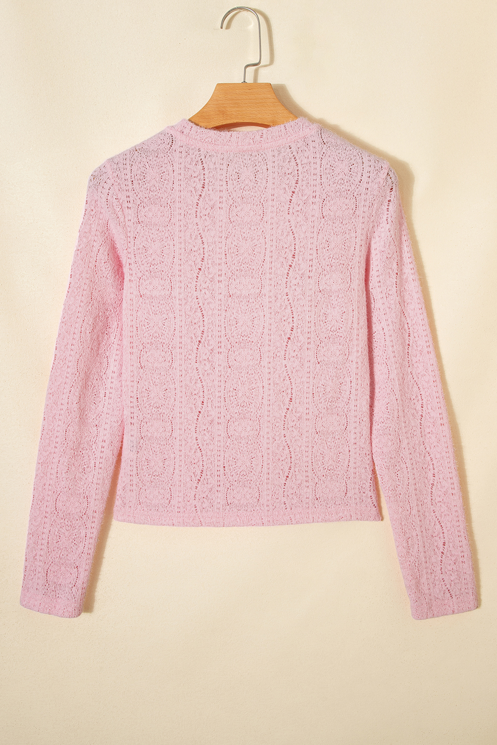 Light Pink Semi Sheer Lace Long Sleeve Cropped Top - Image 6