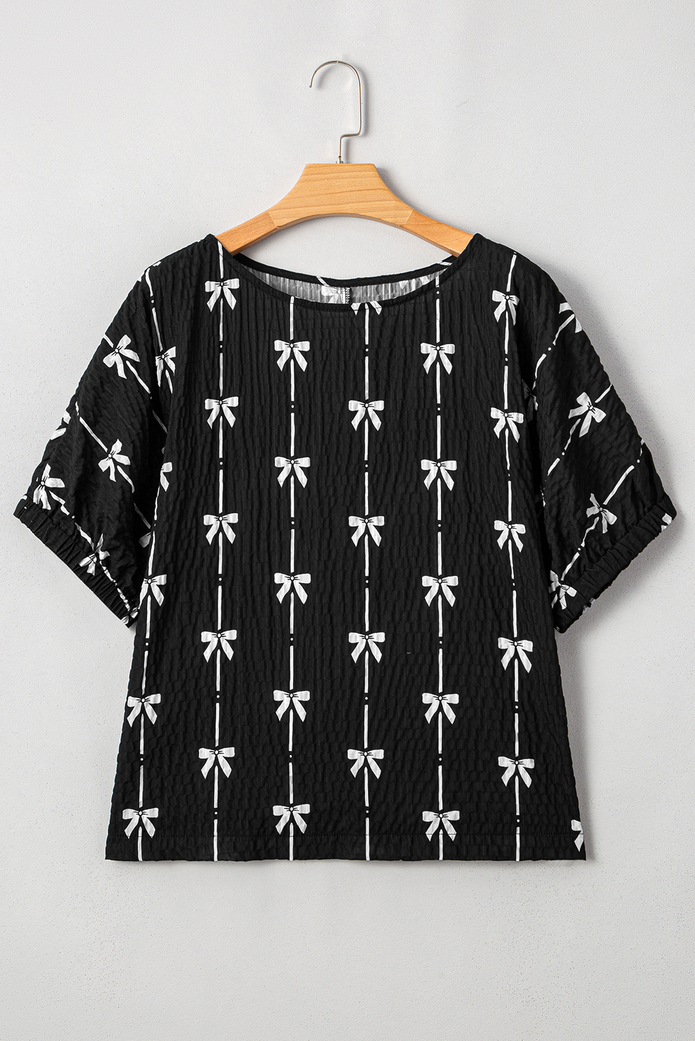 Black Bow Print Puff Short Sleeve Top - Image 8