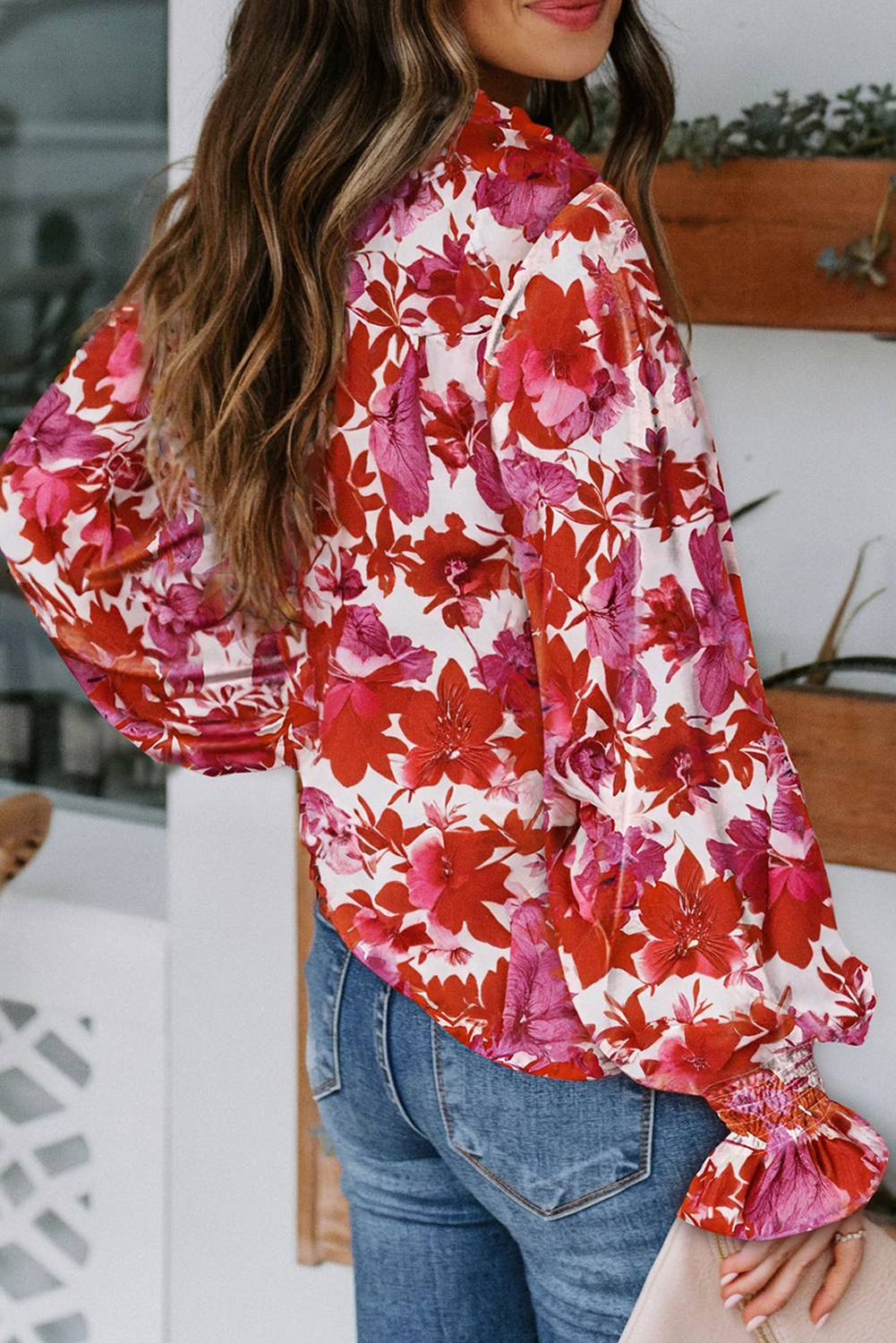 Rose Cakewalk Floral Smocked Billowy Sleeves Blouse - Image 2