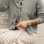 Philippine Gray Ribbed Knit Bow Front Buttoned Cardigan