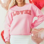 Pink LOVER Puff Print Drop Shoulder Pullover Sweatshirt