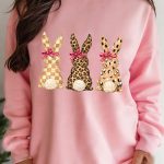 Pink Checkered Leopard Easter Bunny Dropped Shoulder Sweatshirt