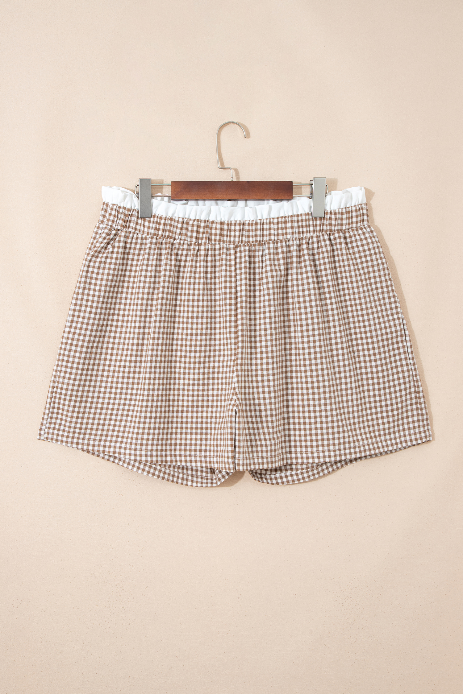 Khaki Contrast Trim Plaid Print Plus Size Shorts - Image 5